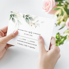 ボホウォーター色ユーカリ緑の金ゴールド結婚 出欠カード