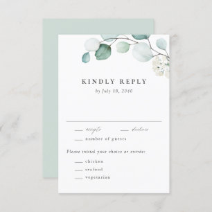 ボホウォーター色ユーカリ葉スグリー結婚ズ 出欠カード