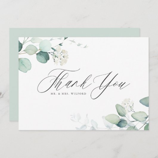ボホウォーター色ユーカリ葉ス結婚ズ サンキューカード (正面/裏面)