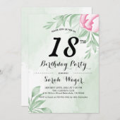 ボホウォーター色ユーカリ離れス18誕生日 招待状 (正面/裏面)
