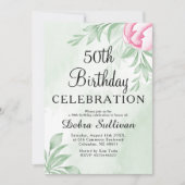 ボホウォーター色ユーカリ離れス50th誕生日 招待状 (正面)