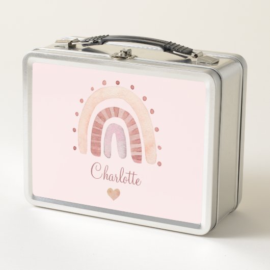 ボホウォーター色レインボーパーソナライズされたキッズ メタルランチボックス (正面)