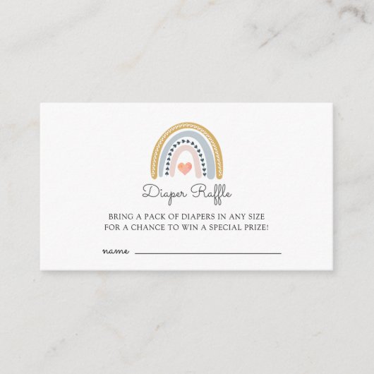 ボホウォーター色レインボーベビーシャワーおむつラッフル エンクロージャーカード (正面)