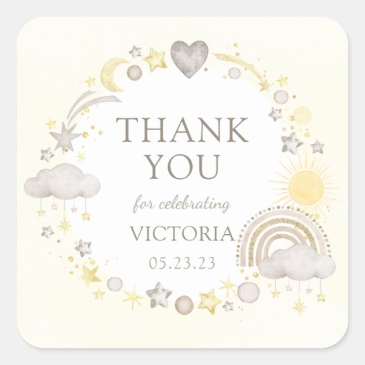 ボホウォーター色レインボーベビーシャワー スクエアシール (正面)