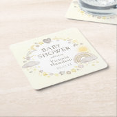 ボホウォーター色レインボーベビーシャワー スクエアペーパーコースター (アングル)