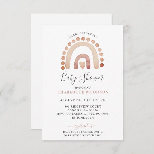 ボホウォーター色レインボーボーボーボーイベビーシャワーの招待 招待状 (正面/裏面)