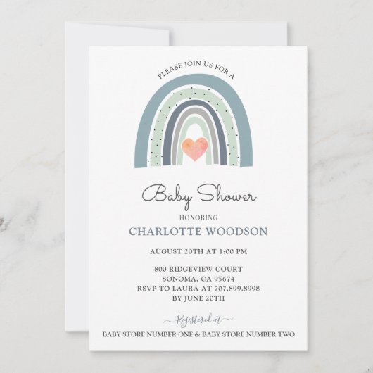 ボホウォーター色レインボーボーボーボーイベビーシャワー 招待状 (正面)
