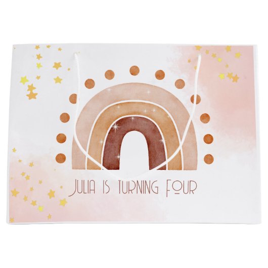 ボホウォーター色レインボー誕生日 ラージペーパーバッグ (正面)