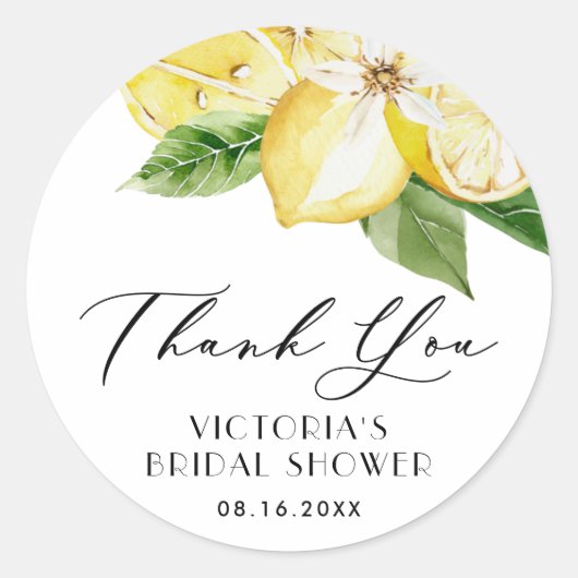 ボホウォーター色レモンブライダルシャワーありがとう ラウンドシール (正面)