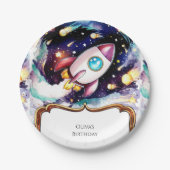 ボホウォーター色ロケット誕生日 ペーパープレート (正面)