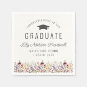 ボホウォーター色ワイルドフラワーアイボリー卒業パーティー スタンダードカクテルナプキン (正面)