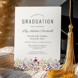 ボホウォーター色ワイルドフラワーアイボリー卒業パーティー 招待状