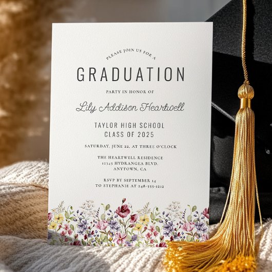 ボホウォーター色ワイルドフラワーアイボリー卒業パーティー 招待状