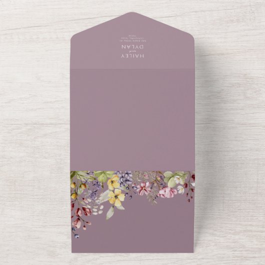 ボホウォーター色ワイルドフラワーズメドウ結婚ズ オールインワン招待状 (外側)