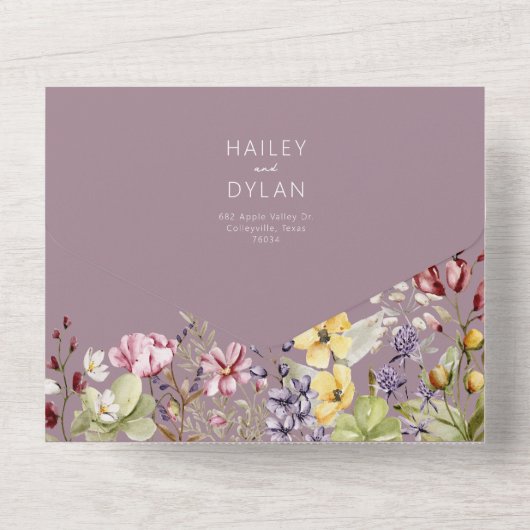 ボホウォーター色ワイルドフラワーズメドウ結婚ズ オールインワン招待状 (裏面)