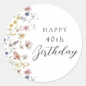 ボホウォーター色ワイルドフラワーフローラ40th誕生日 ラウンドシール (正面)