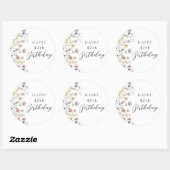 ボホウォーター色ワイルドフラワーフローラ40th誕生日 ラウンドシール (シート)