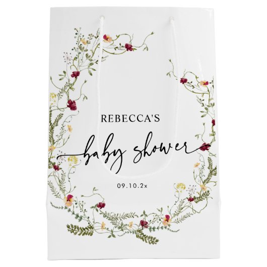 ボホウォーター色ワイルドフラワーベビーシャワー ミディアムペーパーバッグ (裏面)