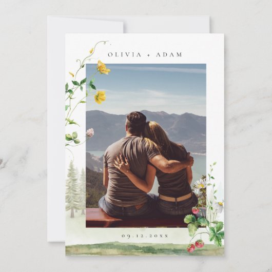 ボホウォーター色ワイルドフラワーマウンテン結婚写真 招待状 (裏面)