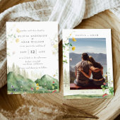 ボホウォーター色ワイルドフラワーマウンテン結婚写真 招待状