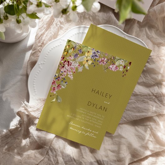 ボホウォーター色ワイルドフラワーメドウ結婚ズ 招待状