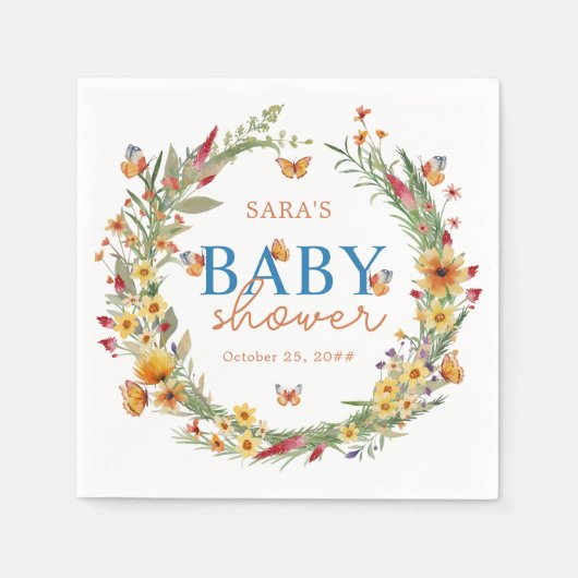 ボホウォーター色ワイルドフラワー赤素朴ちゃんシャワー スタンダードカクテルナプキン (正面)