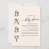 ボホウォーター色ワイルドフラワー赤面ピンク赤ちゃんシャワー 招待状 (正面)