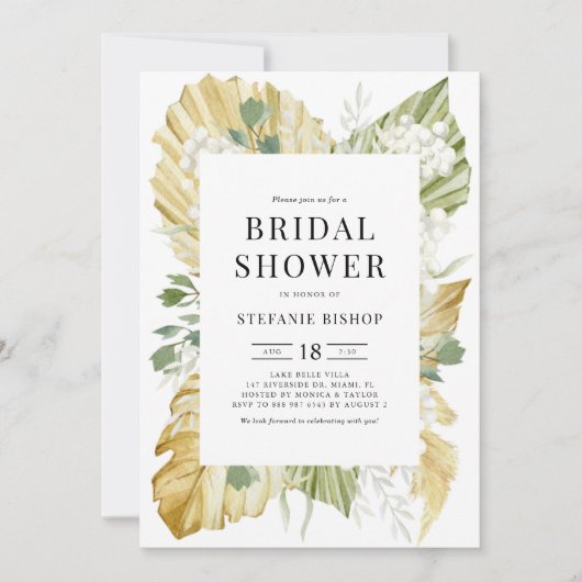 ボホウォーター色乾燥パーム離れブライダルシャワー 招待状 (正面)