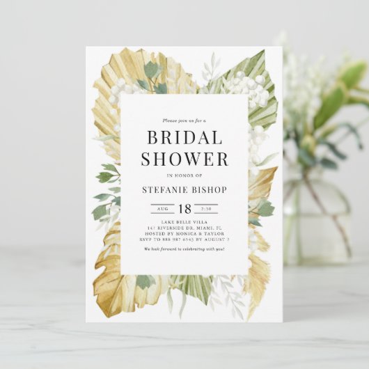 ボホウォーター色乾燥パーム離れブライダルシャワー 招待状 (スタンド正面)