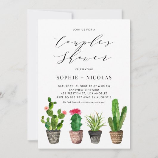 ボホウォーター色多肉夏カップルのシャワー 招待状 (正面)