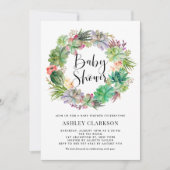 ボホウォーター色多肉植物リース赤ちゃんシャワー 招待状 (正面)