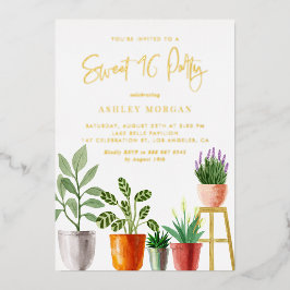 ボホウォーター色屋内植物Sweet sixteenパーティー 箔招待状