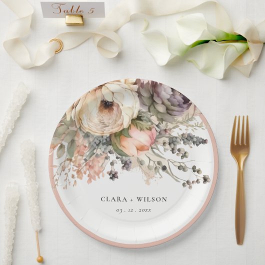 ボホウォーター色秋秋フローラバンチ結婚ーズ ペーパープレート (ウェディング)
