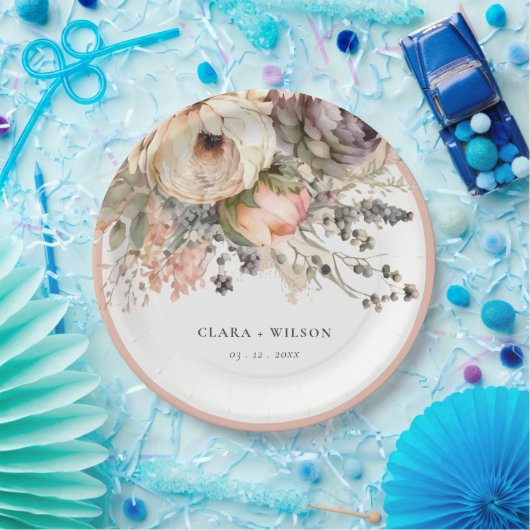 ボホウォーター色秋秋フローラバンチ結婚ーズ ペーパープレート (パーティー)