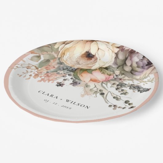 ボホウォーター色秋秋フローラバンチ結婚ーズ ペーパープレート (アングル)