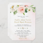 ボホウォーター色赤面クリームフラワー結婚ズ 招待状 (正面/裏面)