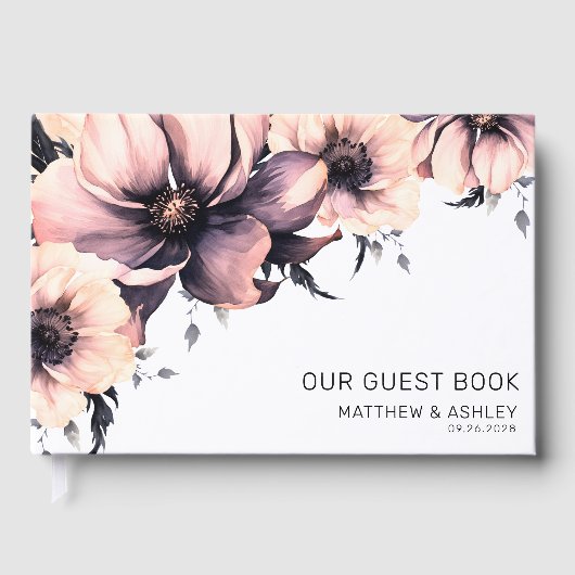 ボホウォーター色赤面ピンクフローラ結婚ズ ゲストブック (正面)