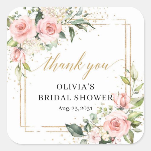 ボホウォーター色赤面ピンクローズブライダルシャワー スクエアシール (正面)