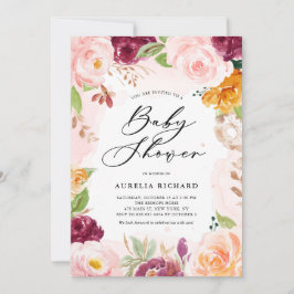 ボホウォーター色赤面ブルゴーニュフローラベビーシャワー 招待状