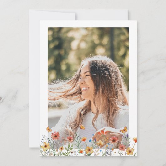 ボホウォーター色野花写真卒業パーティー 招待状 (裏面)