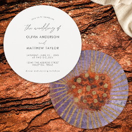 ボホウォーター色金ゴールド紫シンプルのユニーク結婚 招待状