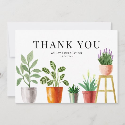 ボホウォーター色鉢植え植物卒業 サンキューカード (正面)