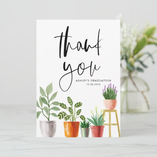ボホウォーター色鉢植え植物卒業 サンキューカード (スタンド正面)