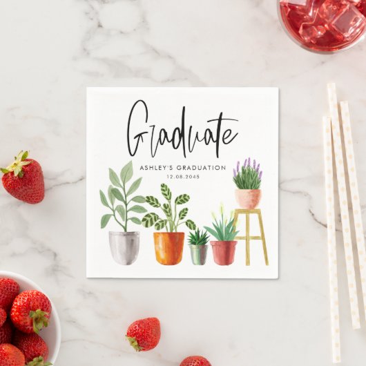 ボホウォーター色鉢植え植物卒業 スタンダードカクテルナプキン (インサイチュ)