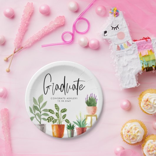 ボホウォーター色鉢植え植物卒業 ペーパープレート (パーティー)