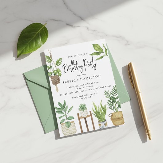 ボホウォーター色鉢植え誕生日パーティー 招待状