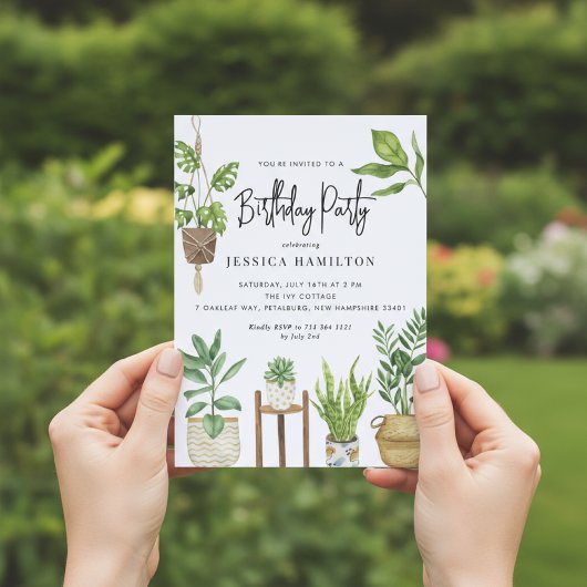 ボホウォーター色鉢植え誕生日パーティー 招待状