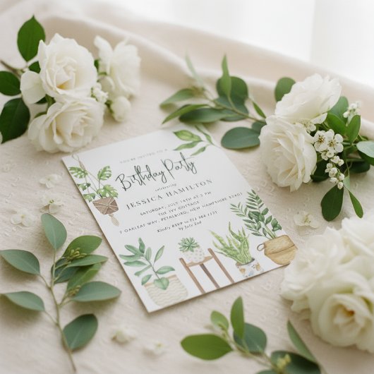 ボホウォーター色鉢植え誕生日パーティー 招待状