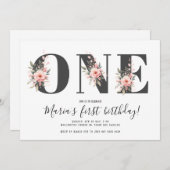 ボホウォーター色ONE 1st誕生日ガール 招待状 (正面/裏面)