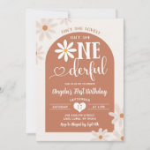 ボホウォームトーンアーチデイジーオネダーフルファースト誕生日 招待状 (正面)